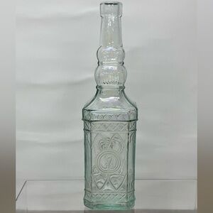 Glass Decorating Bottle 11.75”H Clear w/Slight Tint Raised Design Vtg Apothecary